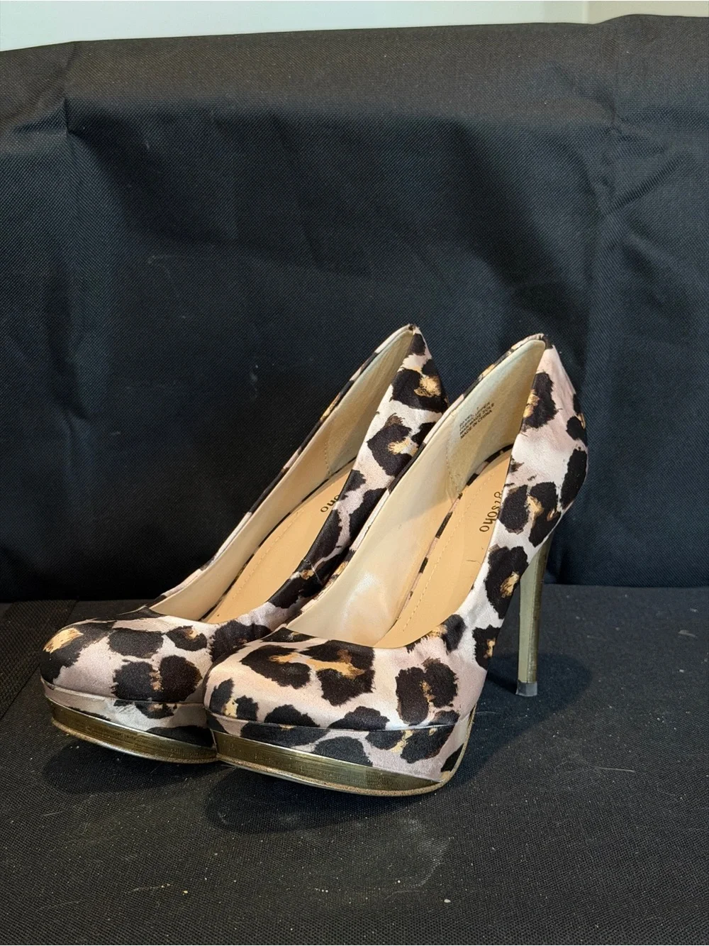 Zigi Soho Leopard Print Platform Pumps with Gold Accents